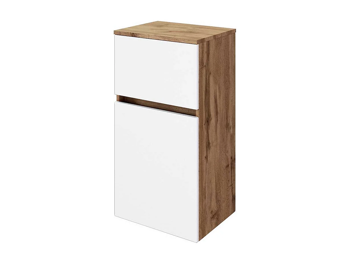 Bad Unterschrank in Weiß und Wildeiche Optik einer Schublade