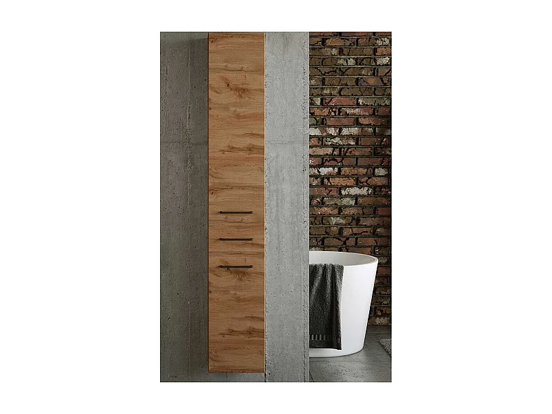 Badezimmerhochschrank in Wildeichefarben 2 Türen 1 Schublade