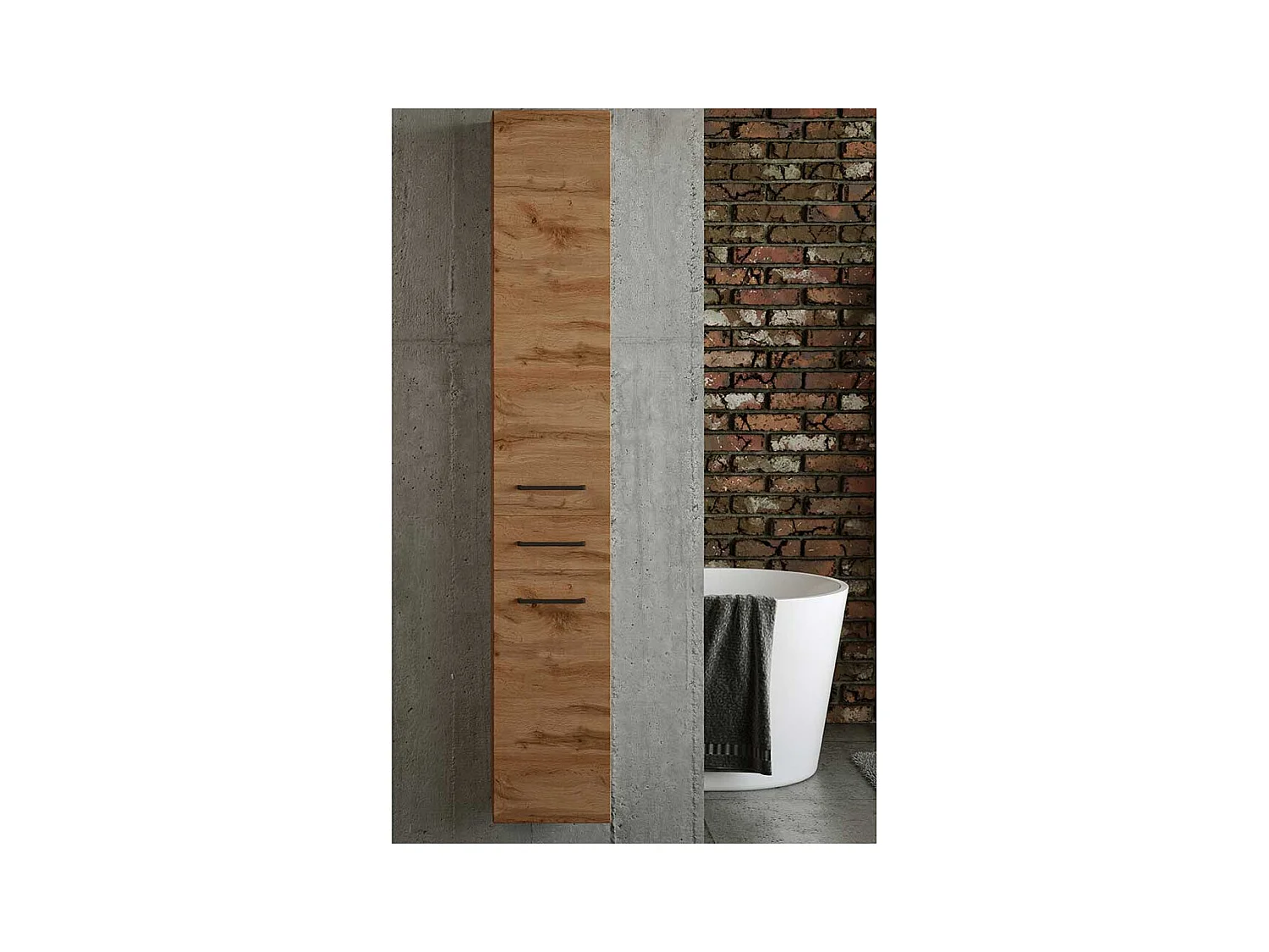 Badezimmerhochschrank in Wildeichefarben 2 Türen 1 Schublade