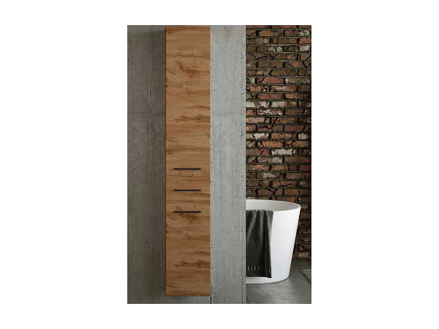 Badezimmerhochschrank in Wildeichefarben 2 Türen 1 Schublade