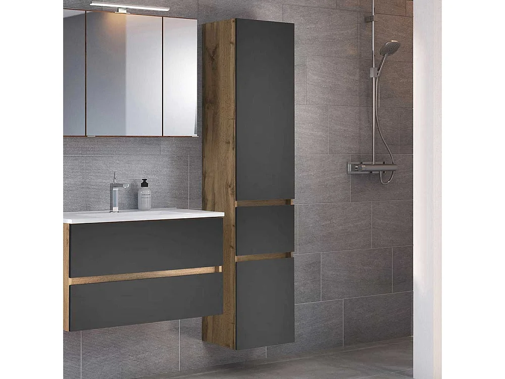 Badeschrank in Dunkelgrau und Wildeiche Optik 40 cm breit