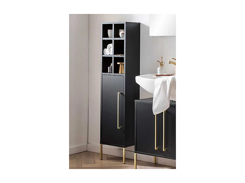 Badezimmerhochschrank in Schwarz und Goldfarben 22 cm tief