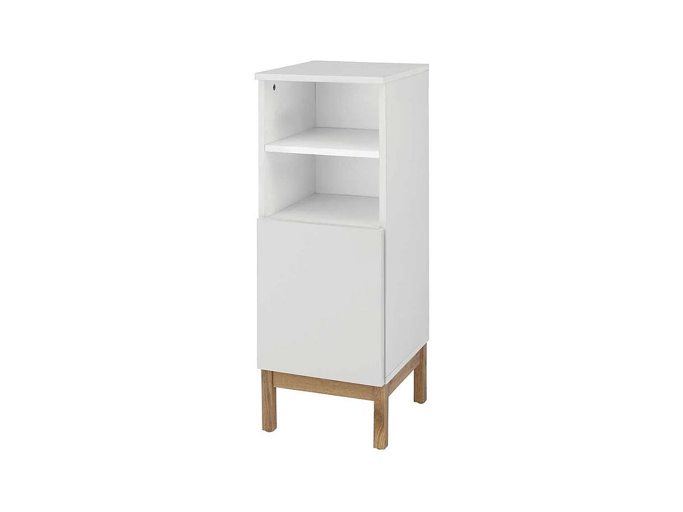 Badezimmerschrank Beistellschrank Bad mit zwei offenen Fächern und Holzwerkstofftür