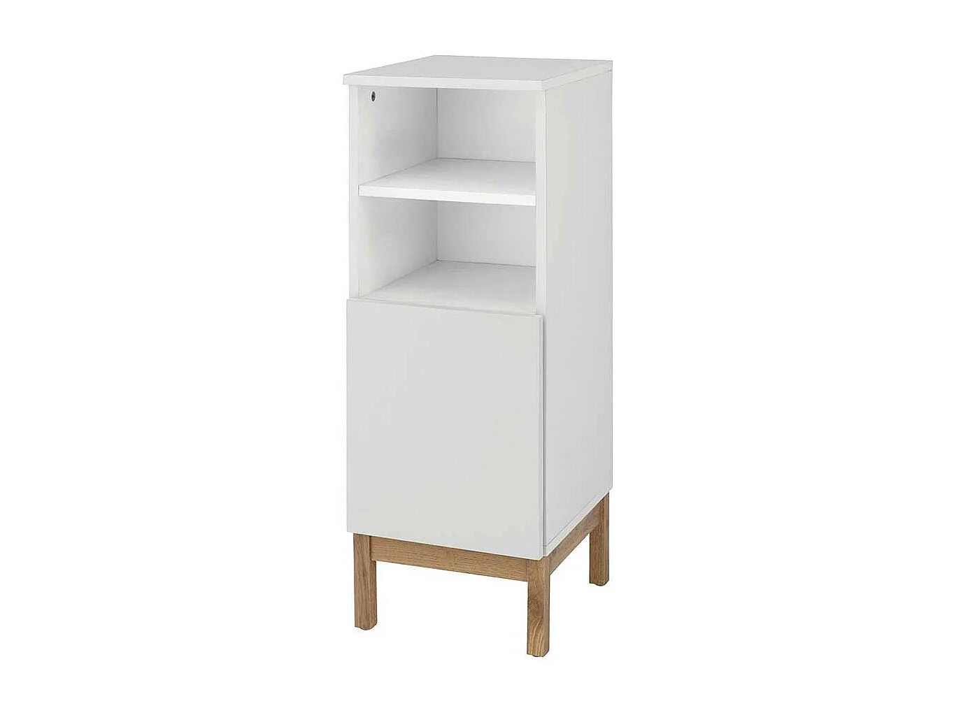 Badezimmerschrank Beistellschrank Bad mit zwei offenen Fächern und Holzwerkstofftür