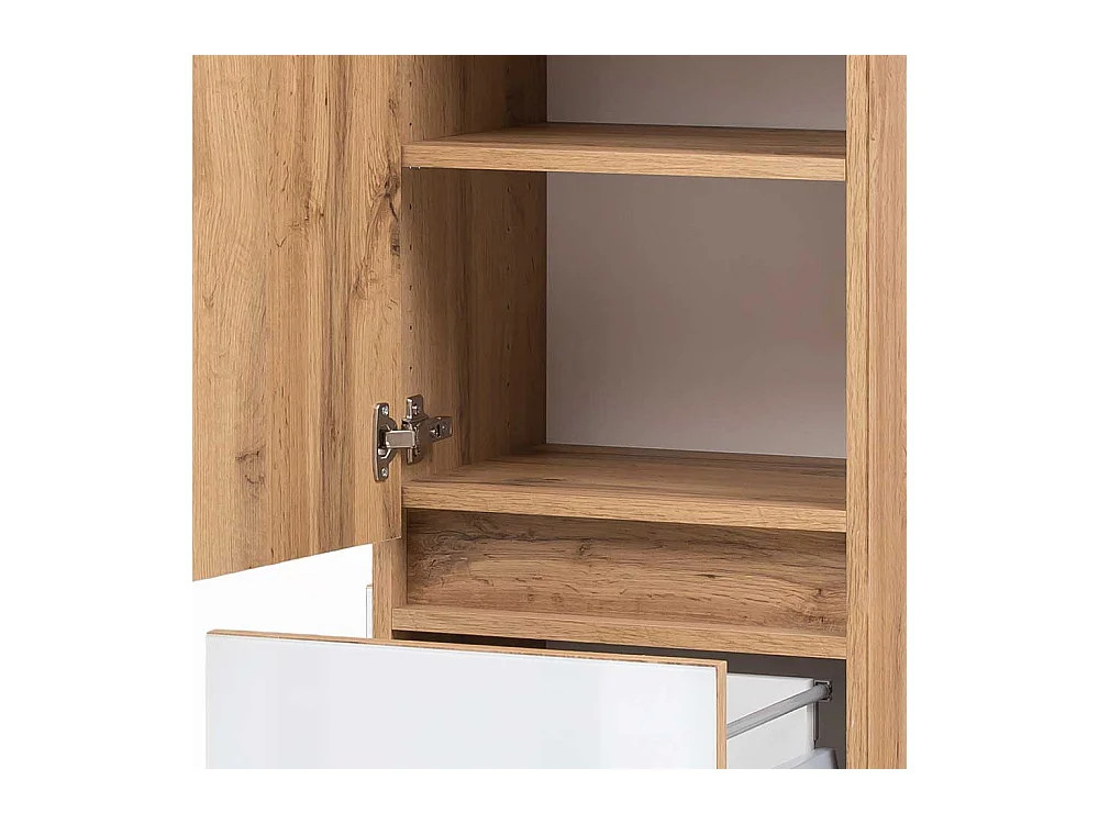Badezimmer Hochschrank in Weiß und Wildeiche Optik 185 cm hoch