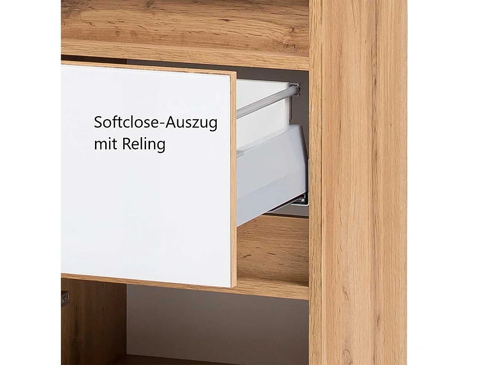Badezimmer Hochschrank in Weiß und Wildeiche Optik 185 cm hoch
