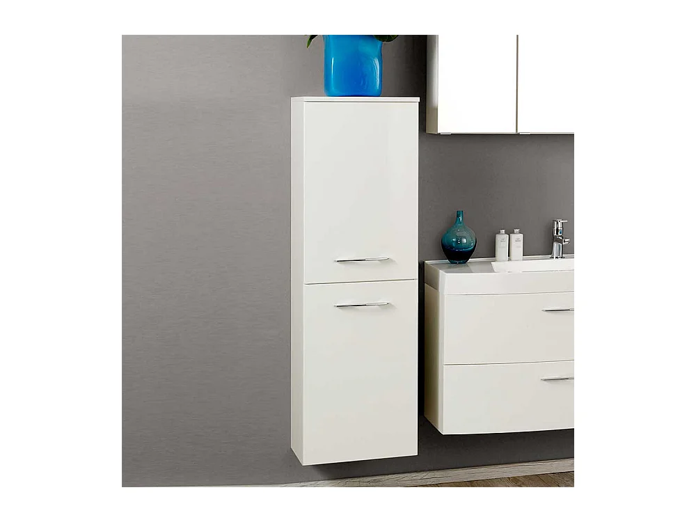 Bad Hochschrank in Hochglanz Weiß Wandmontage