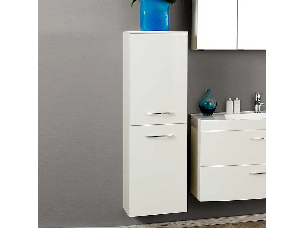 Bad Hochschrank in Hochglanz Weiß Wandmontage