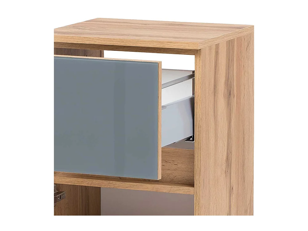 Badezimmerunterschrank in Grau und Wildeiche Optik Glas beschichtet