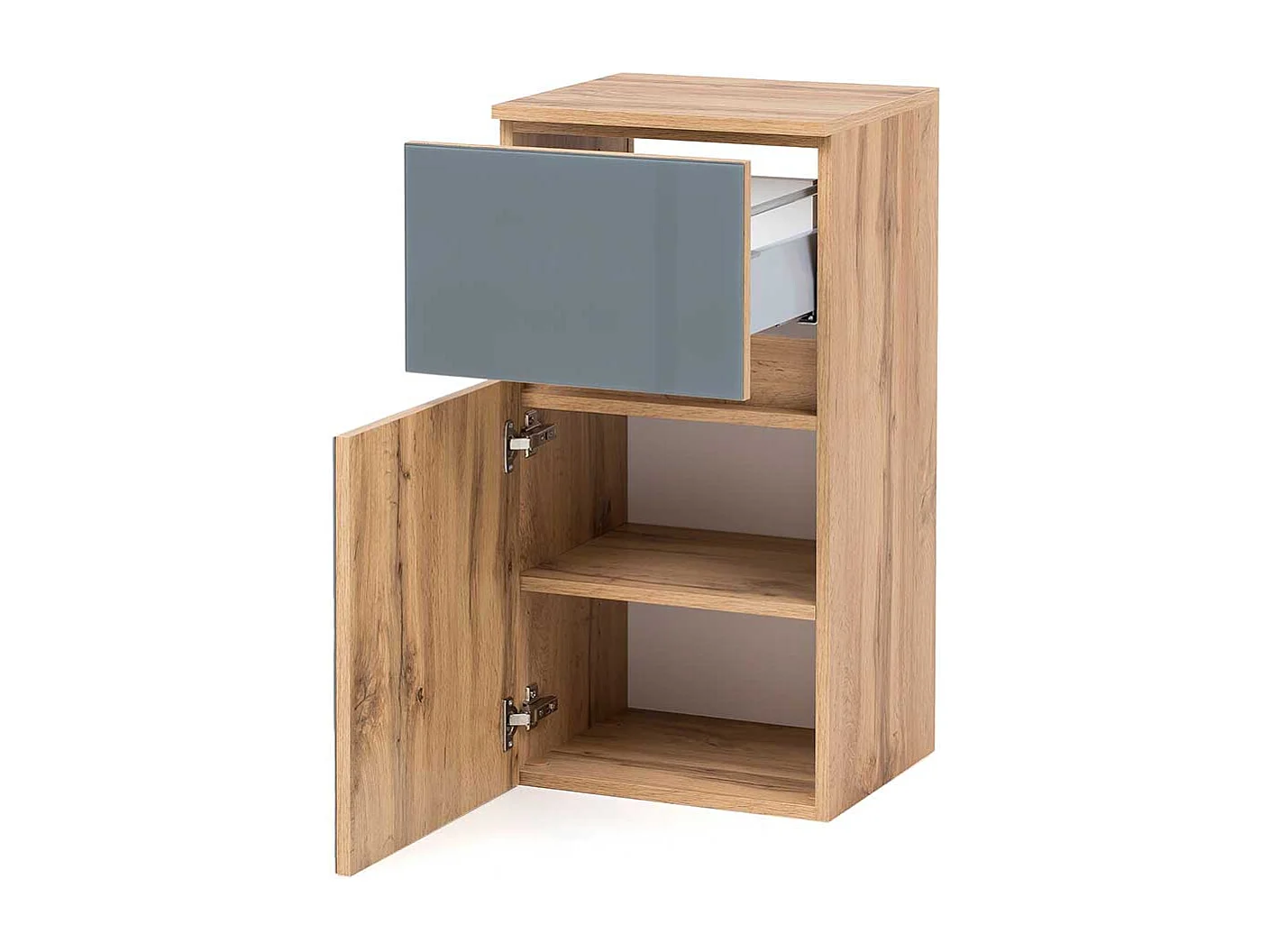 Badezimmerunterschrank in Grau und Wildeiche Optik Glas beschichtet