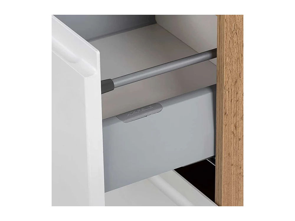 Midischrank in Wildeichefarben und Weiß Badmöbel