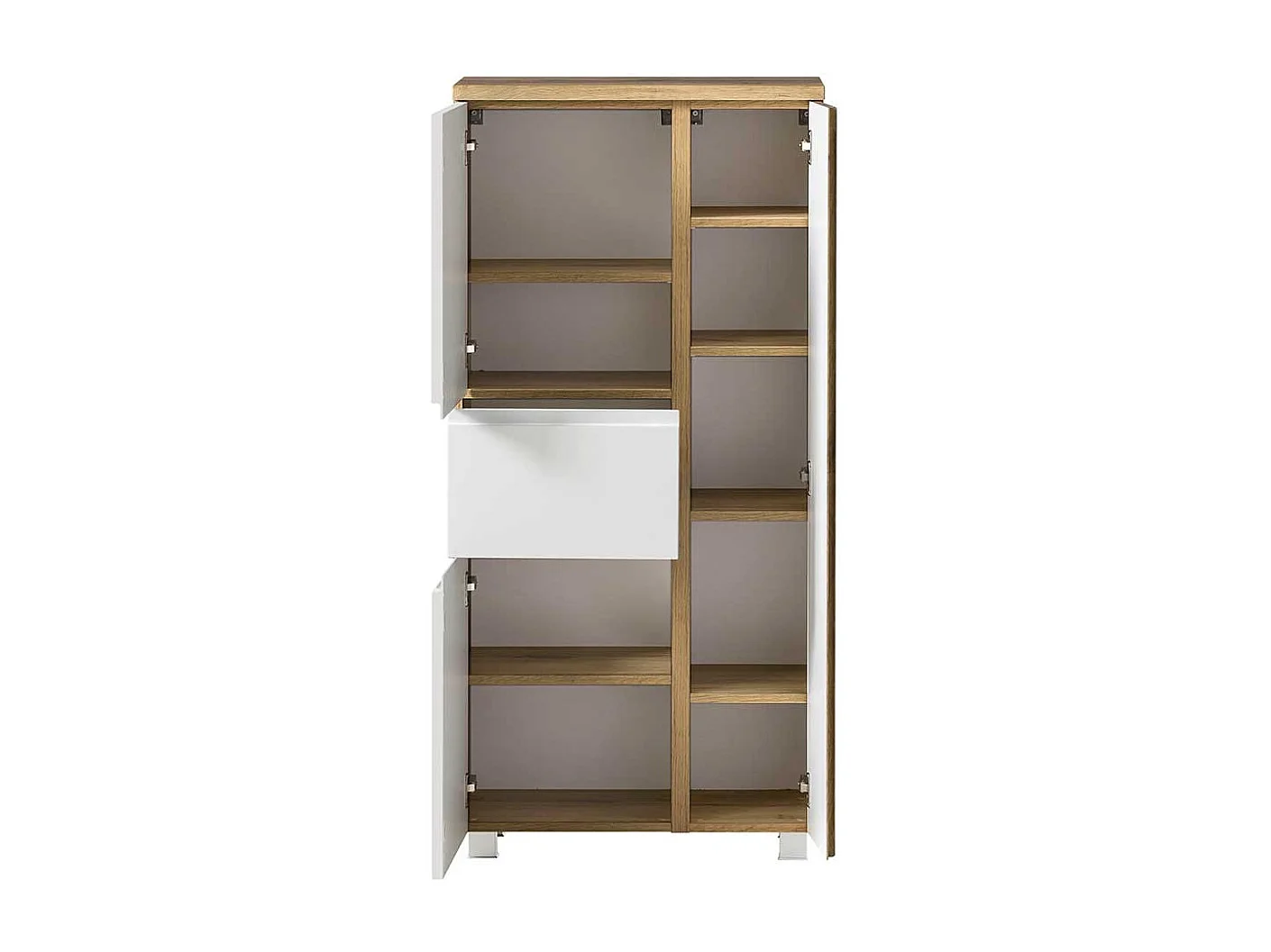 Midischrank in Wildeichefarben und Weiß Badmöbel