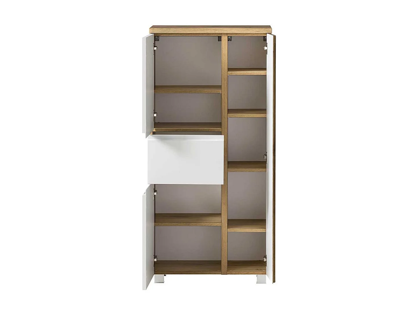 Midischrank in Wildeichefarben und Weiß Badmöbel