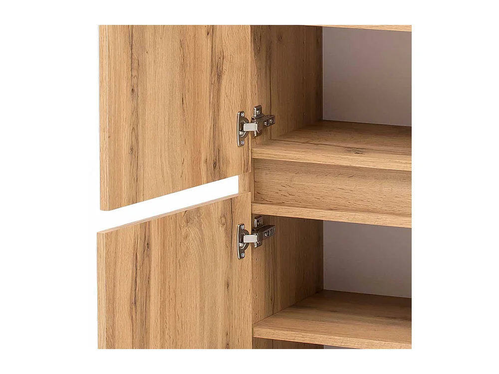 Bad Hochschrank in Weiß und Wildeiche Optik Glas beschichtet