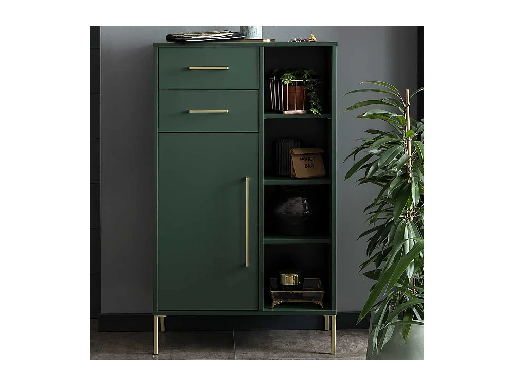 Badezimmer Schrank in Dunkelgrün und Goldfarben Skandi Design