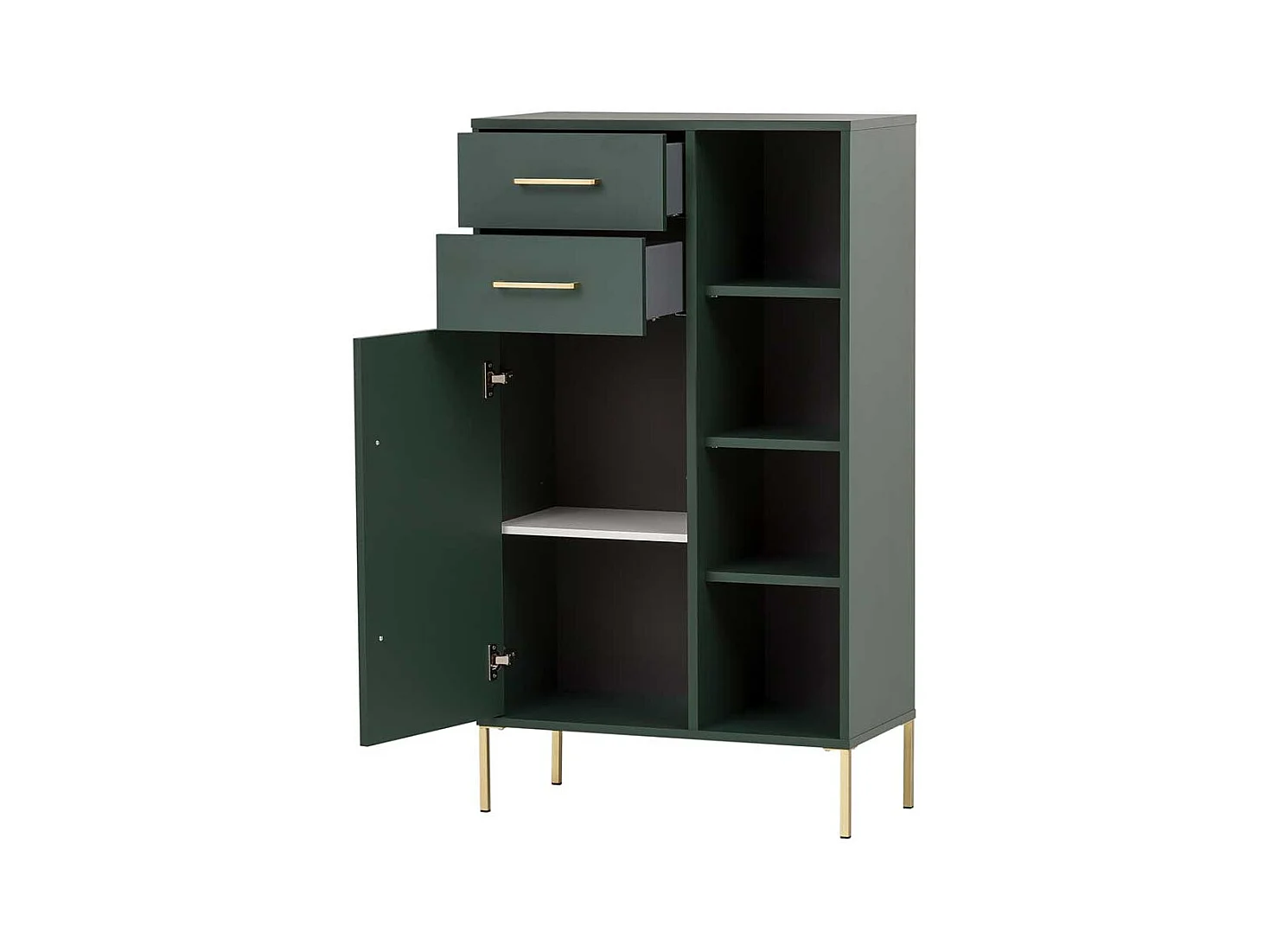 Badezimmer Schrank in Dunkelgrün und Goldfarben Skandi Design