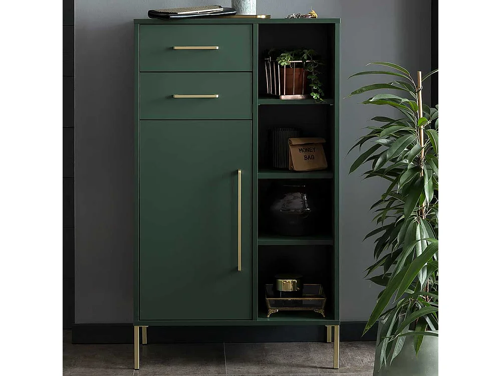 Badezimmer Schrank in Dunkelgrün und Goldfarben Skandi Design