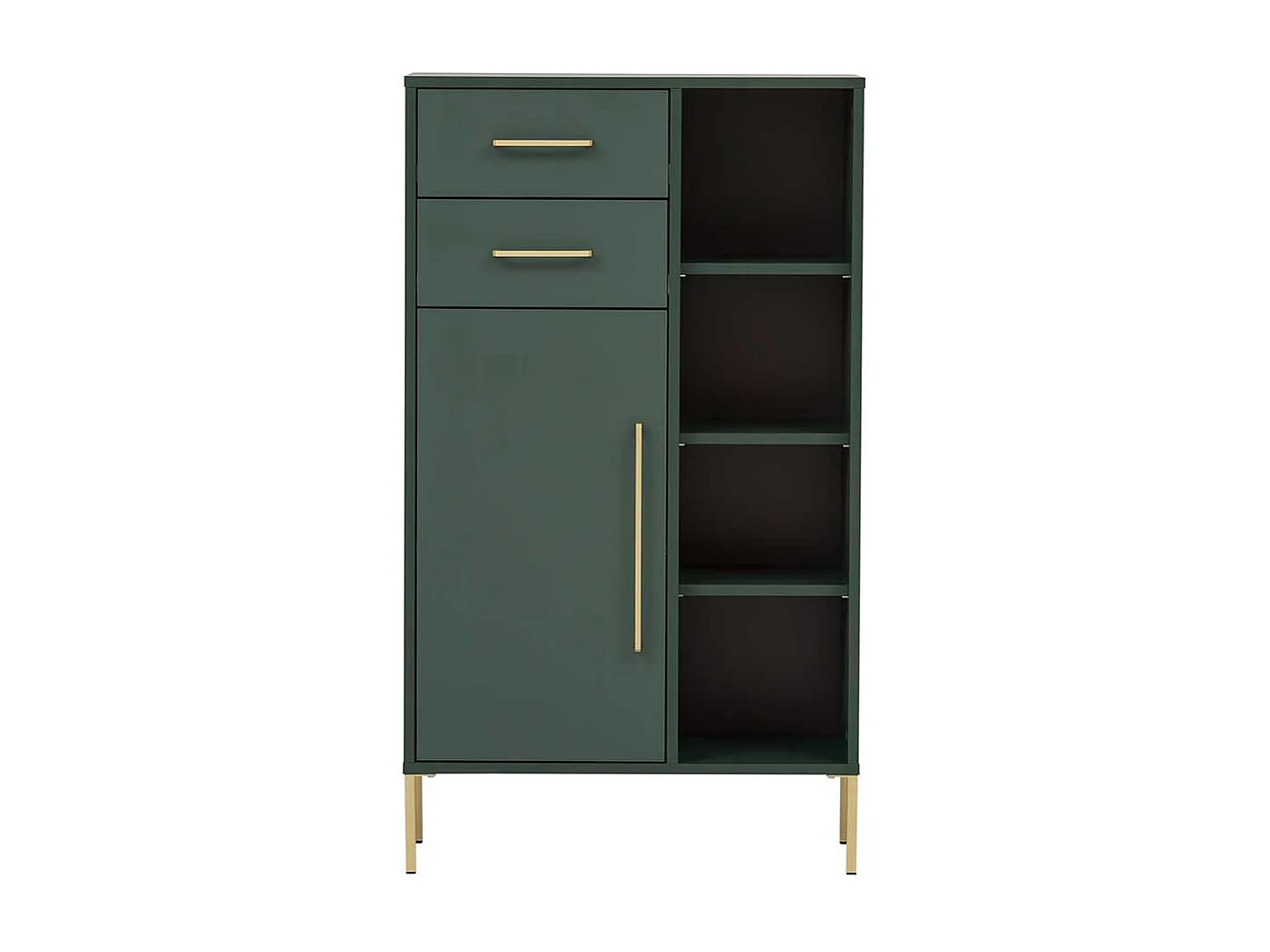 Badezimmer Schrank in Dunkelgrün und Goldfarben Skandi Design