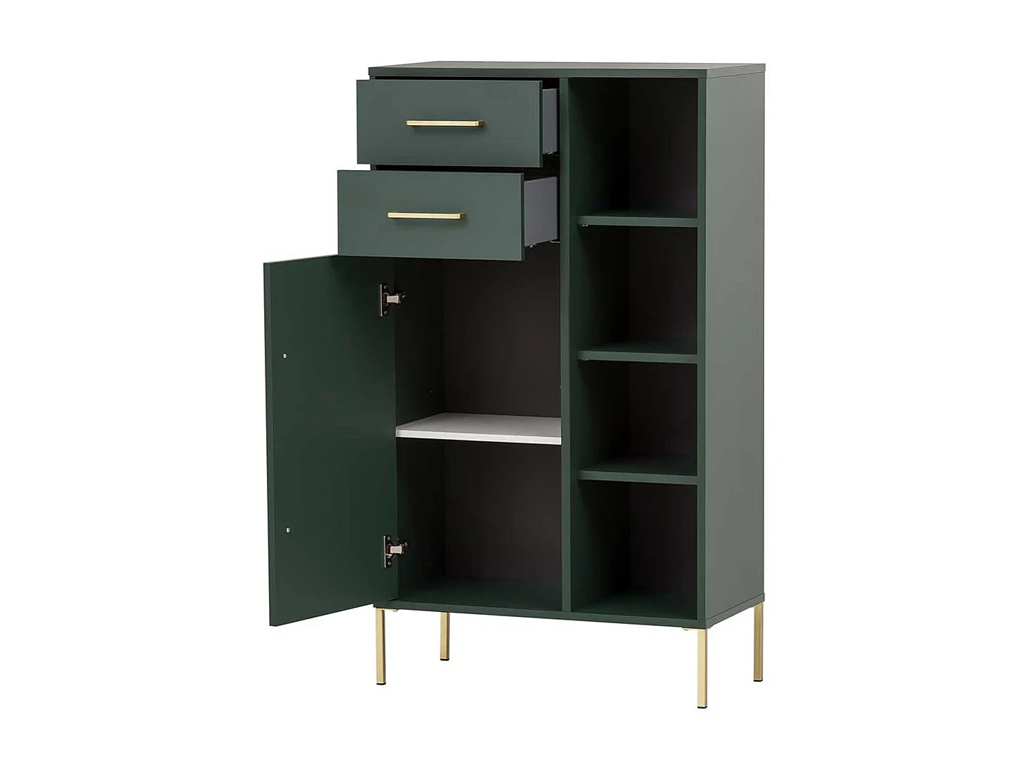 Badezimmer Schrank in Dunkelgrün und Goldfarben Skandi Design