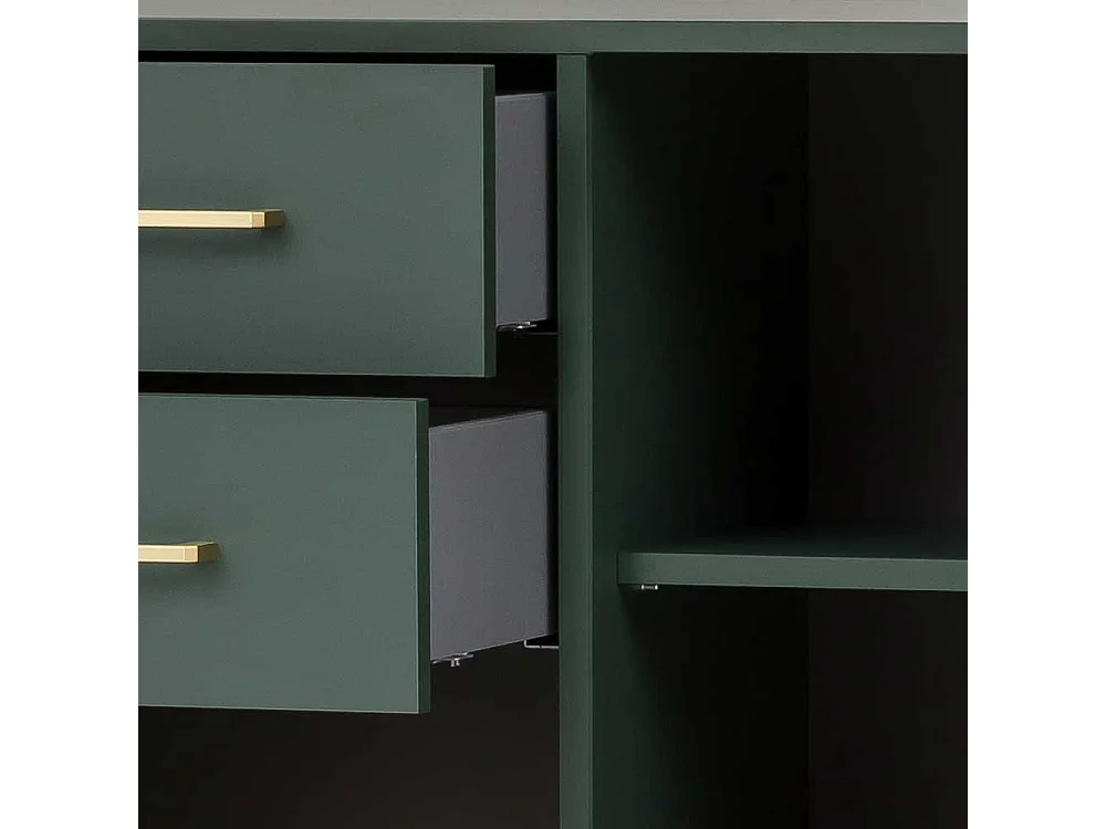 Badezimmer Schrank in Dunkelgrün und Goldfarben Skandi Design