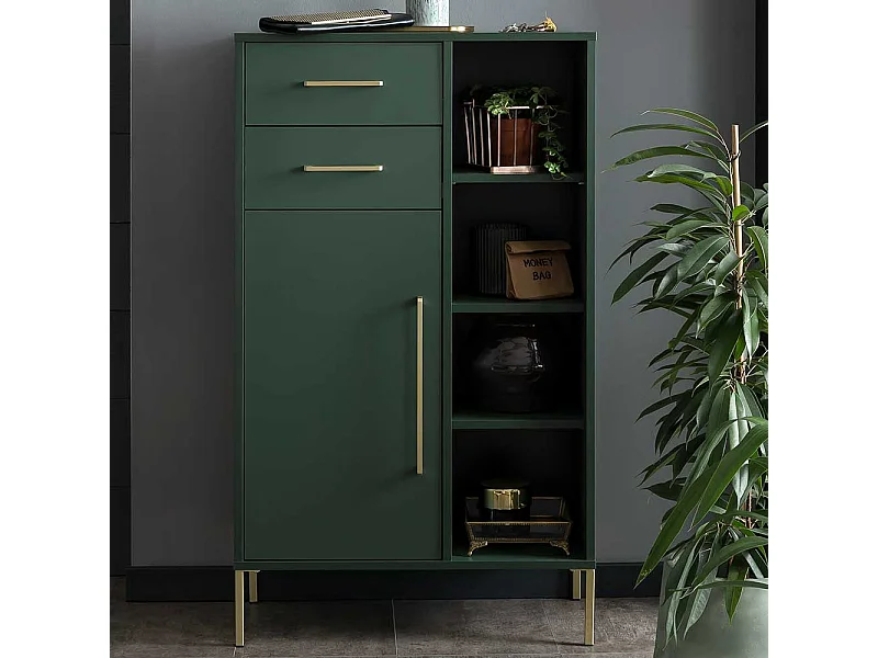 Badezimmer Schrank in Dunkelgrün und Goldfarben Skandi Design