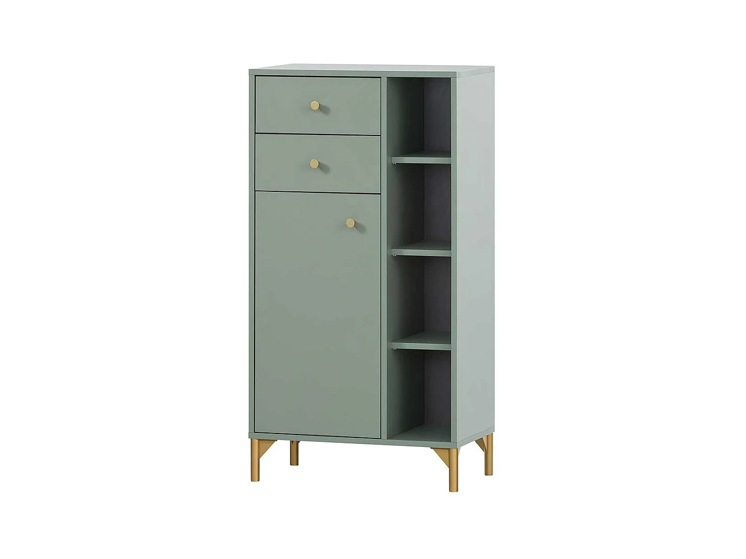 Badseitenschrank in Graugrün und Goldfarben Made in Germany