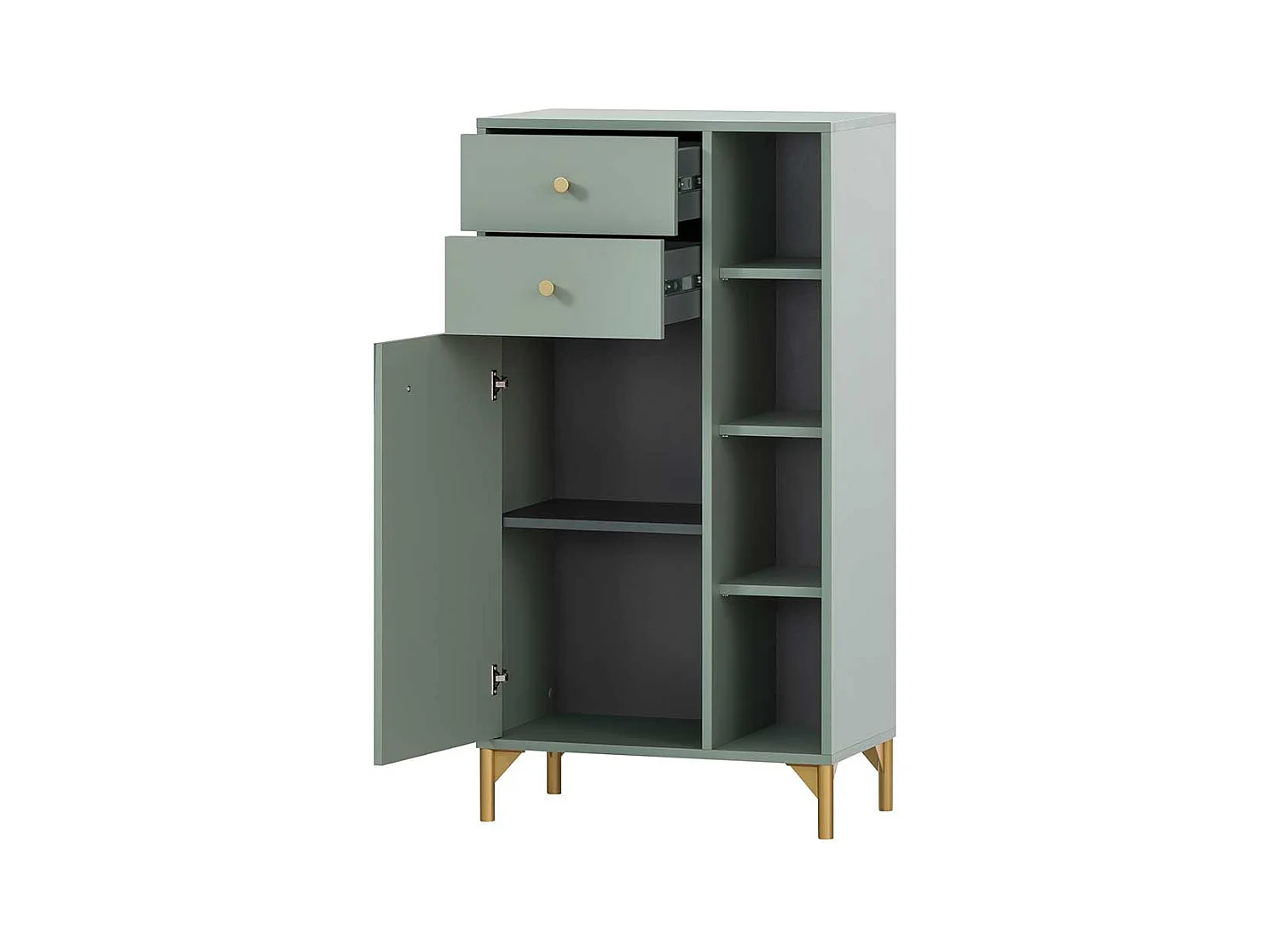 Badseitenschrank in Graugrün und Goldfarben Made in Germany