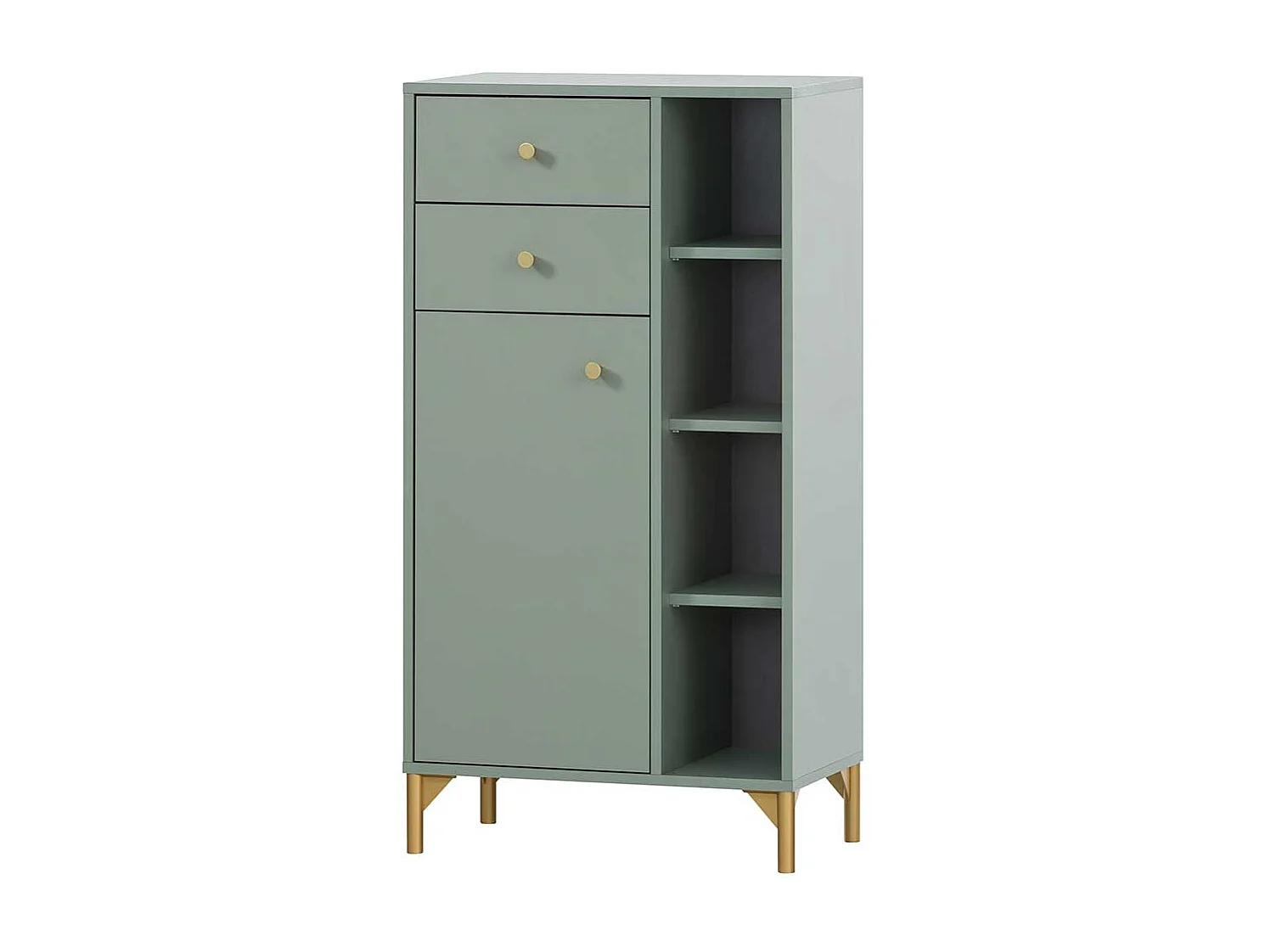 Badseitenschrank in Graugrün und Goldfarben Made in Germany