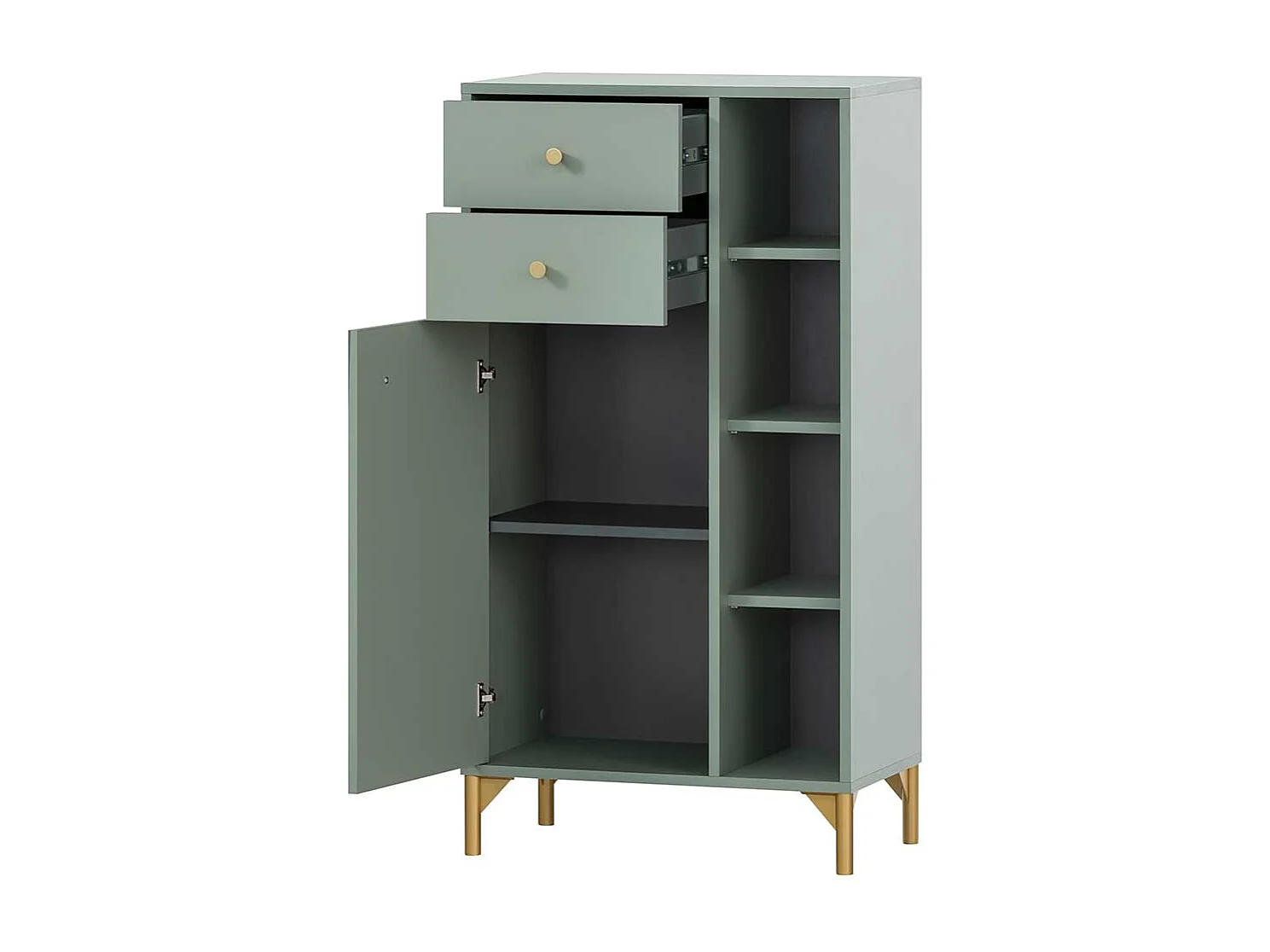 Badseitenschrank in Graugrün und Goldfarben Made in Germany