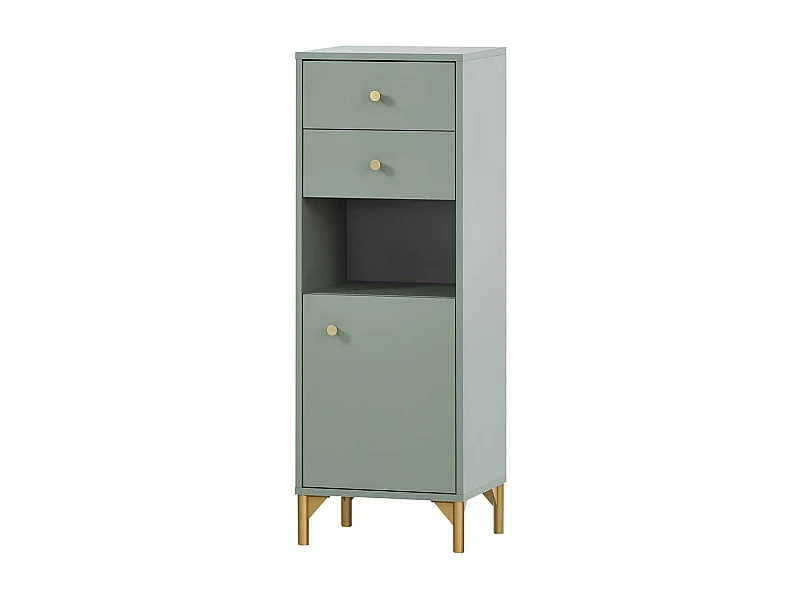 Midibadschrank in modernem Design Graugrün und Goldfarben