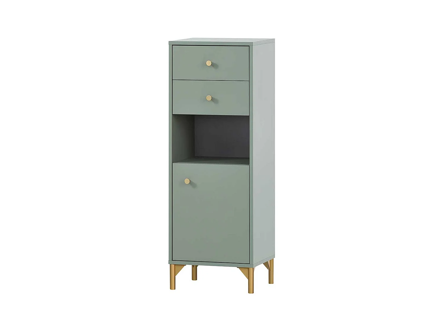 Midibadschrank in modernem Design Graugrün und Goldfarben