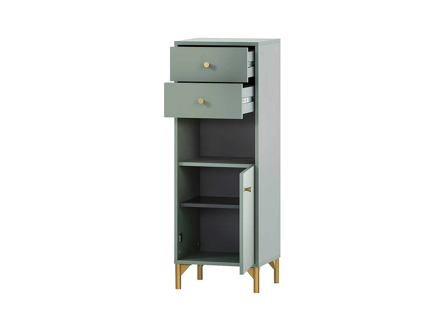 Midibadschrank in modernem Design Graugrün und Goldfarben