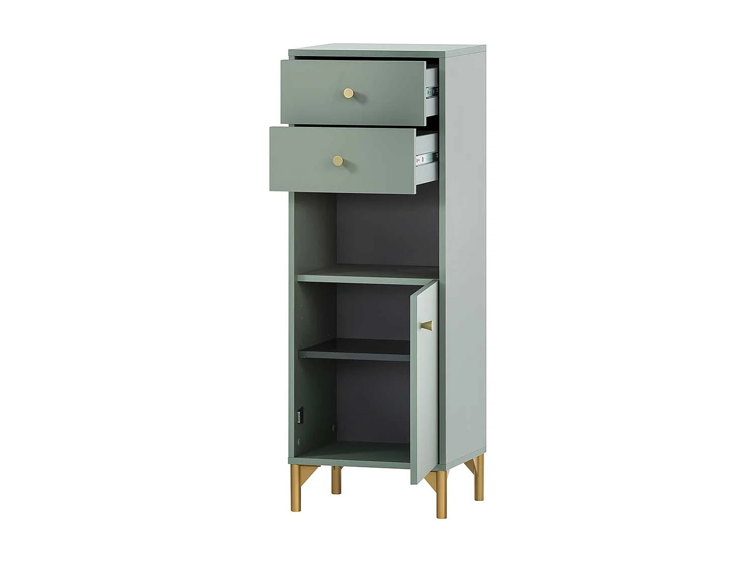 Midibadschrank in modernem Design Graugrün und Goldfarben