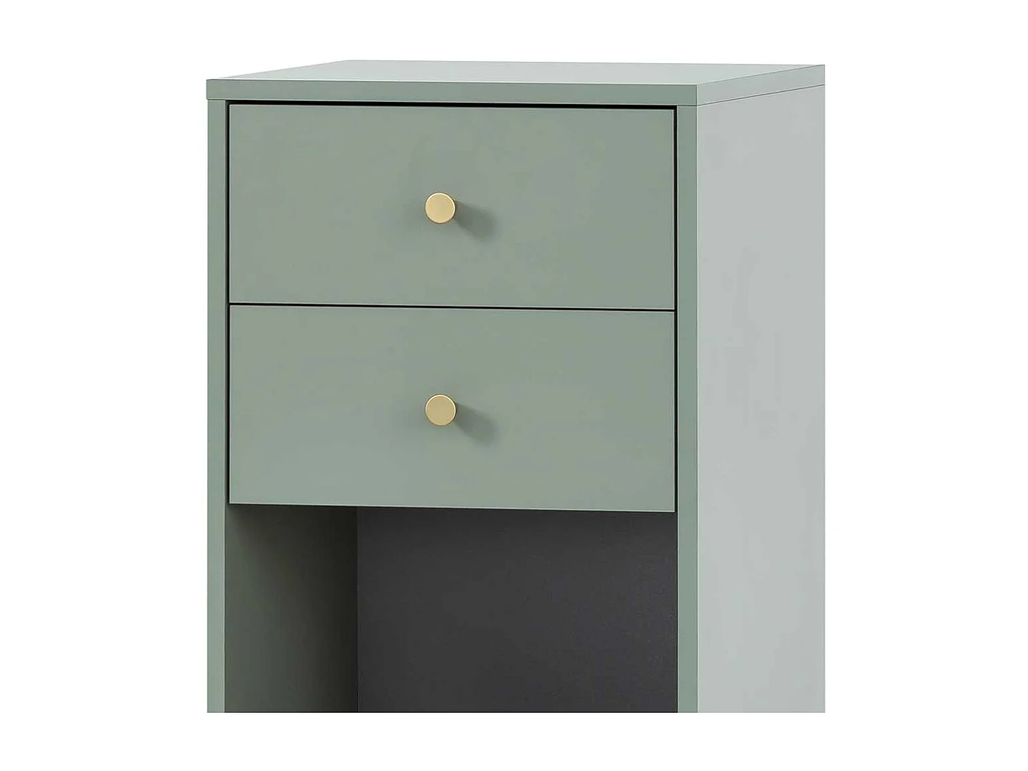 Midibadschrank in modernem Design Graugrün und Goldfarben
