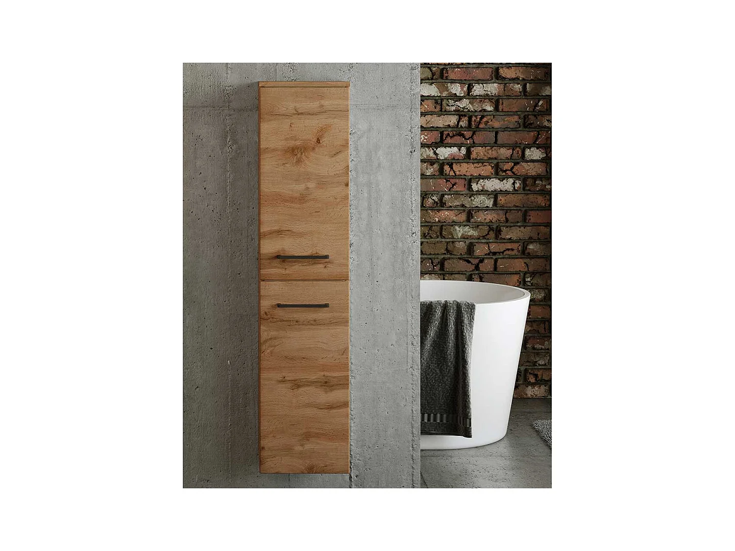 Badmidischrank 2 Türen in Wildeichefarben 135 cm hoch