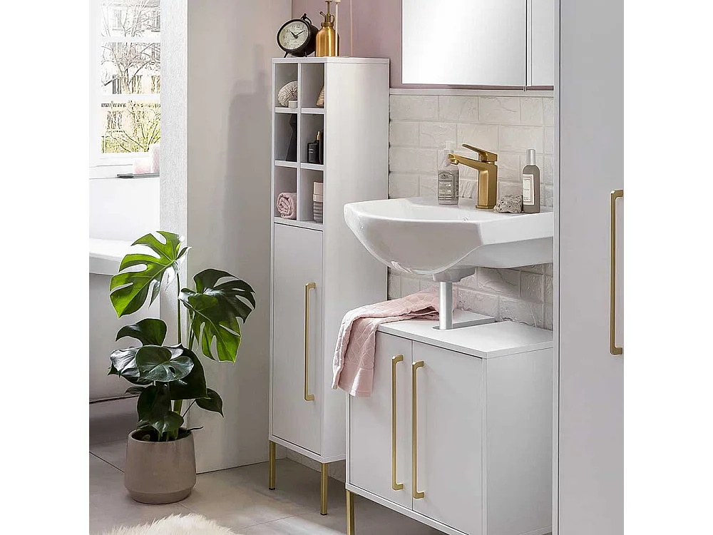 Bad Midischrank zur Wandmontage Weiß & Gold