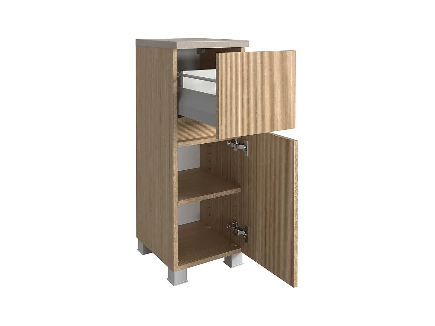 Badezimmerschrank Badschrank mit Metallauszug und Drehtür