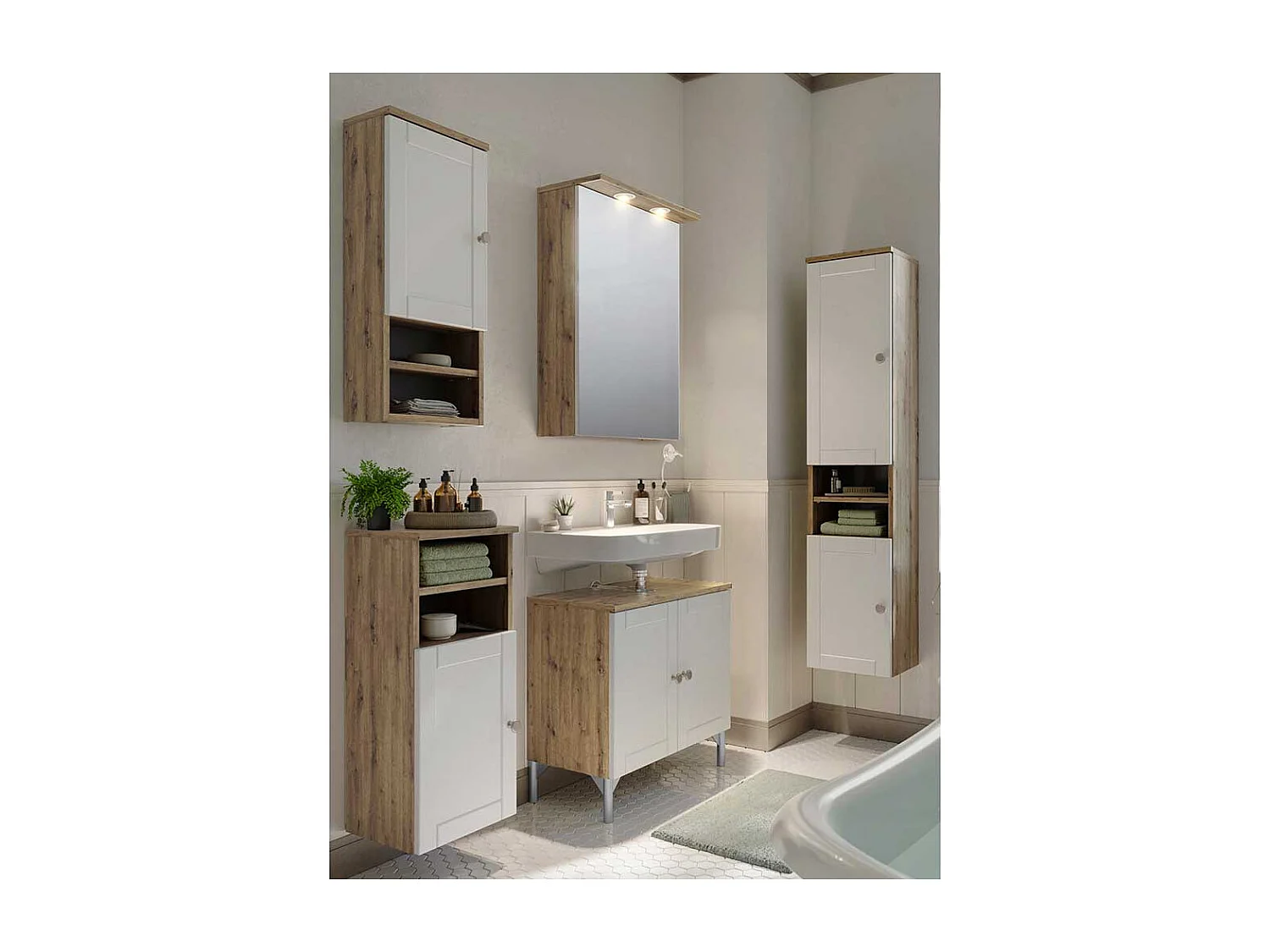 Badezimmerwandschrank in Wildeichefarben Weiß