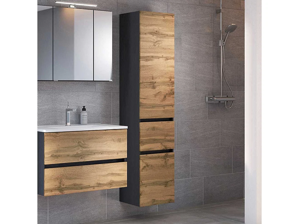 Badmidischrank in Wildeichefarben und Anthrazit 40 cm breit