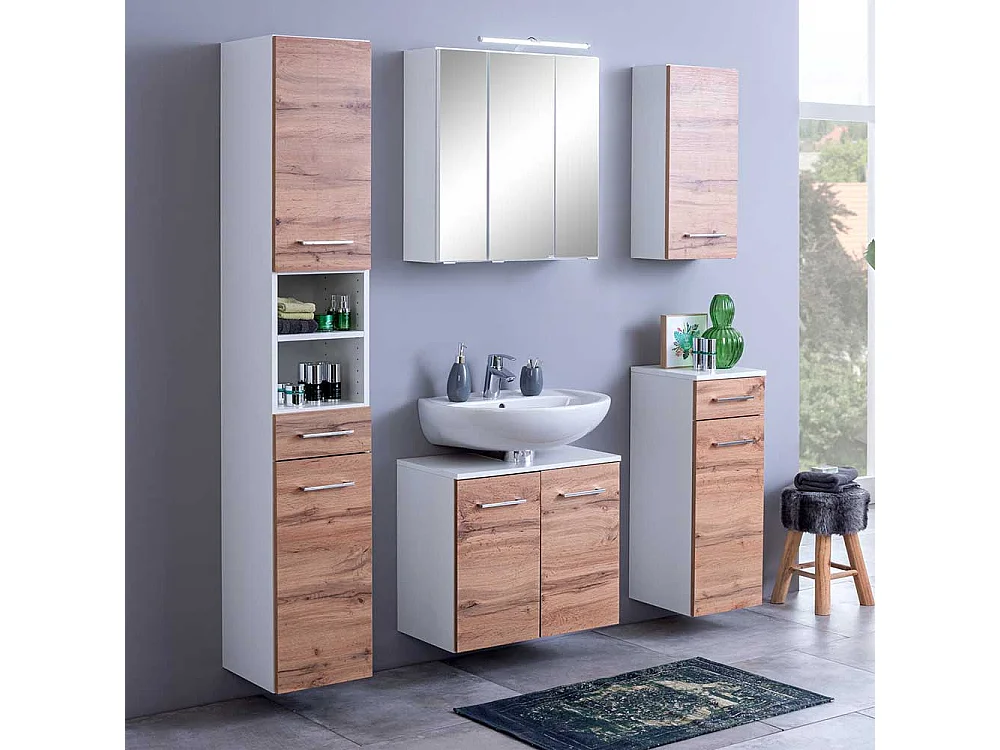 Badezimmerhochschrank in Wildeichefarben Weiß
