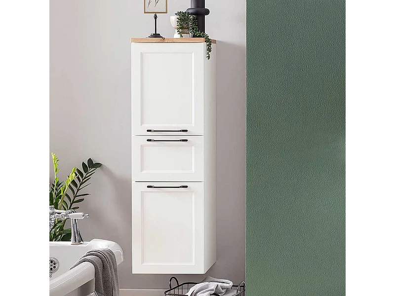 Badhochschrank Badezimmerhochschrank in Wildeichefarben mit Metallgriffen