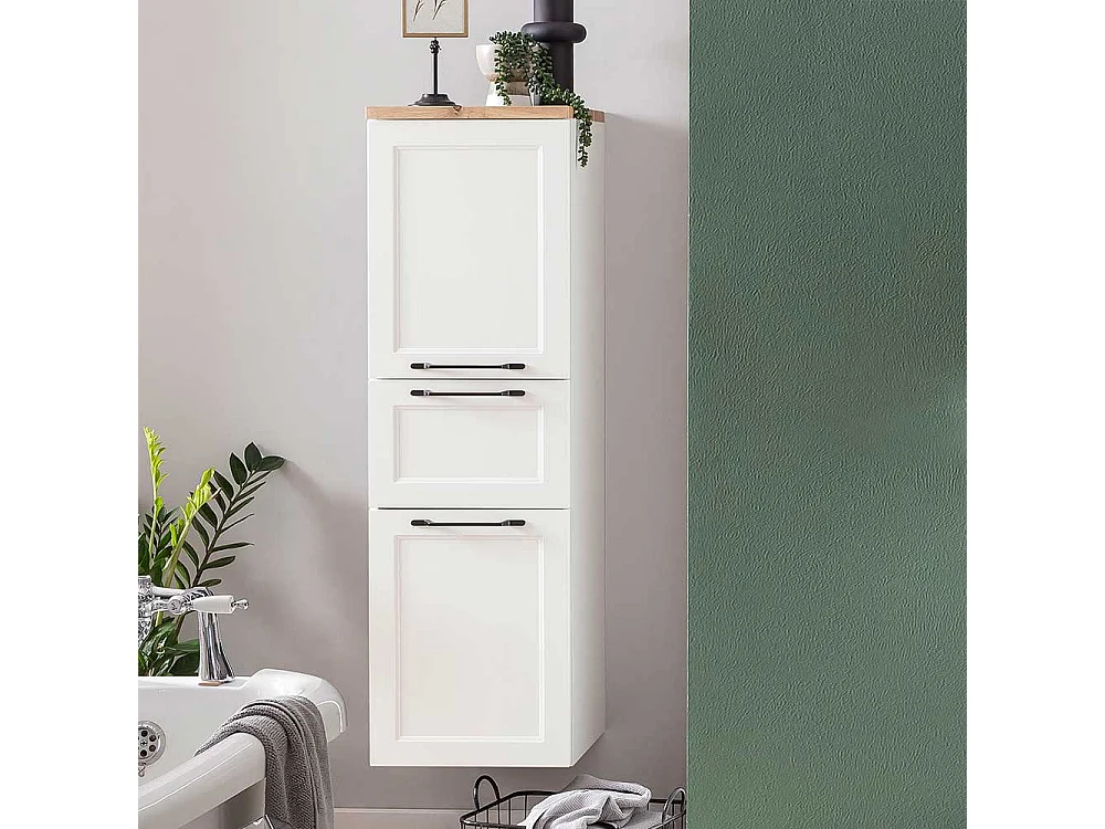 Badhochschrank Badezimmerhochschrank in Wildeichefarben mit Metallgriffen