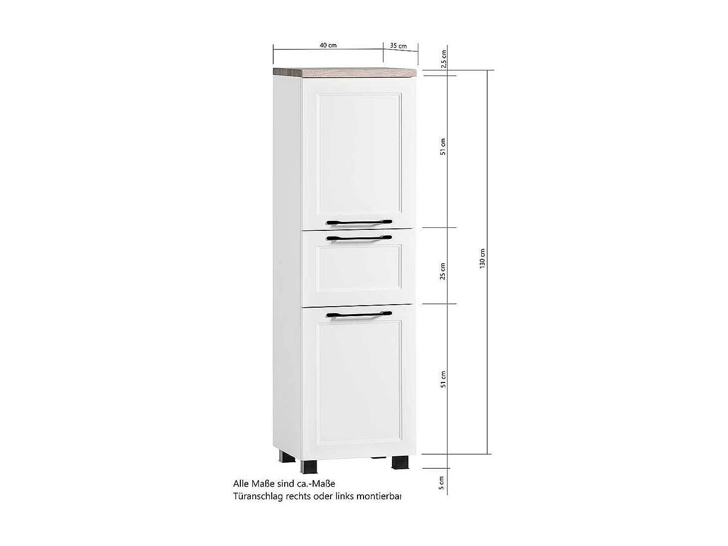 Badhochschrank Badezimmerhochschrank in Wildeichefarben mit Metallgriffen