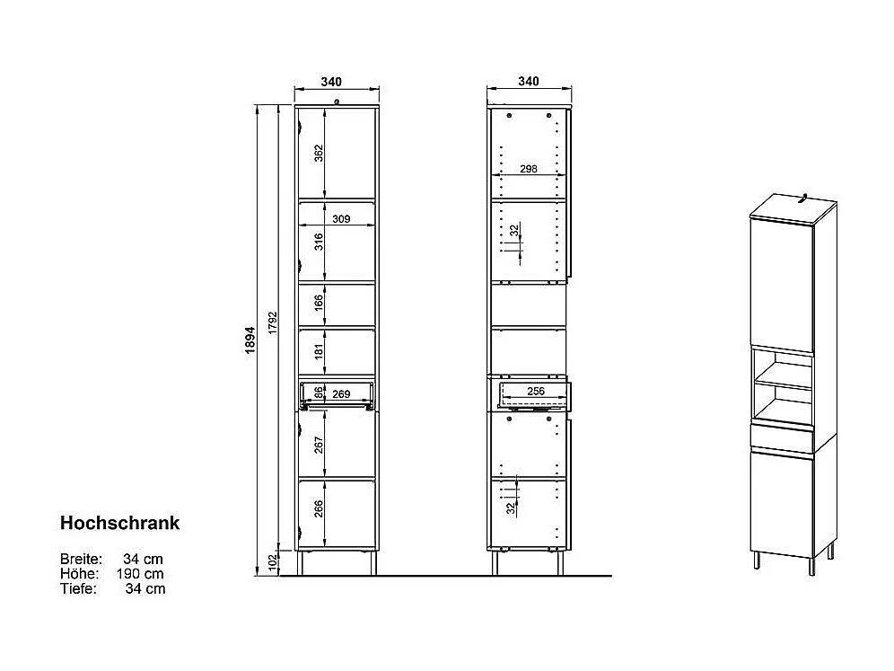 Moderner Bad Hochschrank Made in Germany stoßfesten ABS Kanten