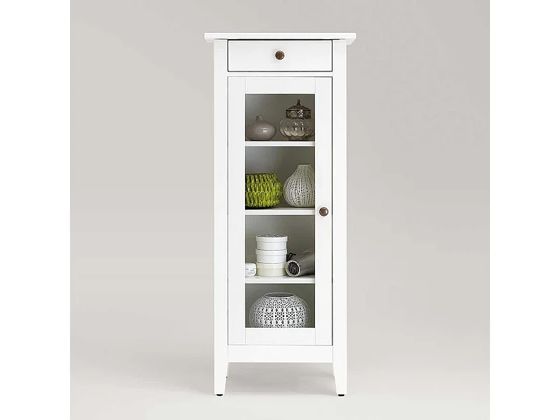 Bad Hochschrank in Weiß lasiert Kiefer massiv Glastür