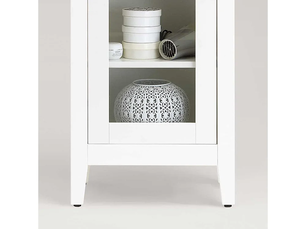 Bad Hochschrank in Weiß lasiert Kiefer massiv Glastür