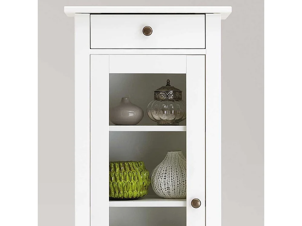 Bad Hochschrank in Weiß lasiert Kiefer massiv Glastür