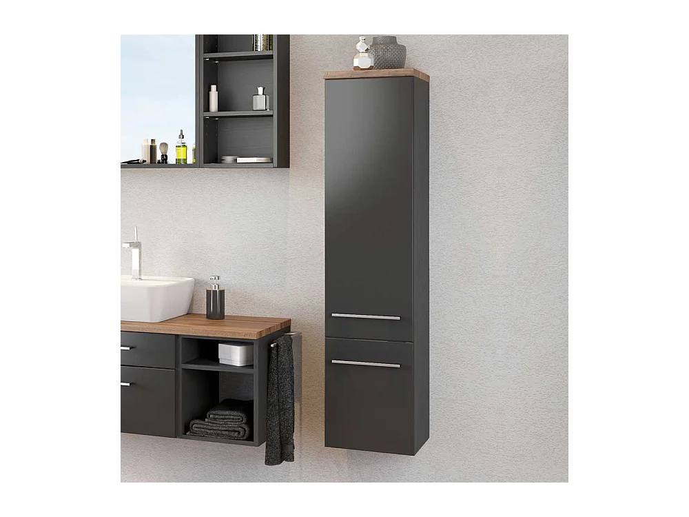 Hängender Bad Hochschrank in dunkel Grau Wildeichefarben