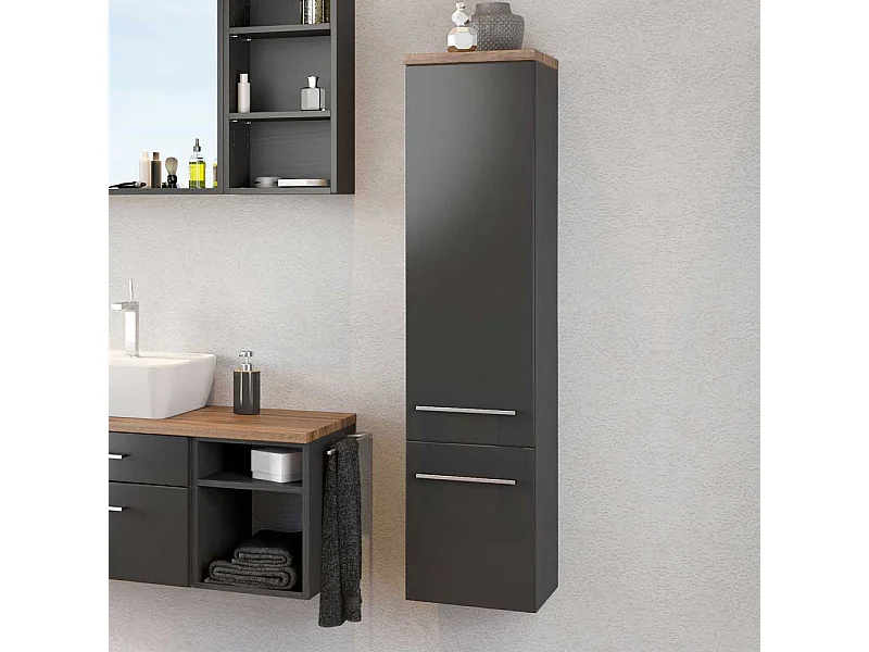 Hängender Bad Hochschrank in dunkel Grau Wildeichefarben