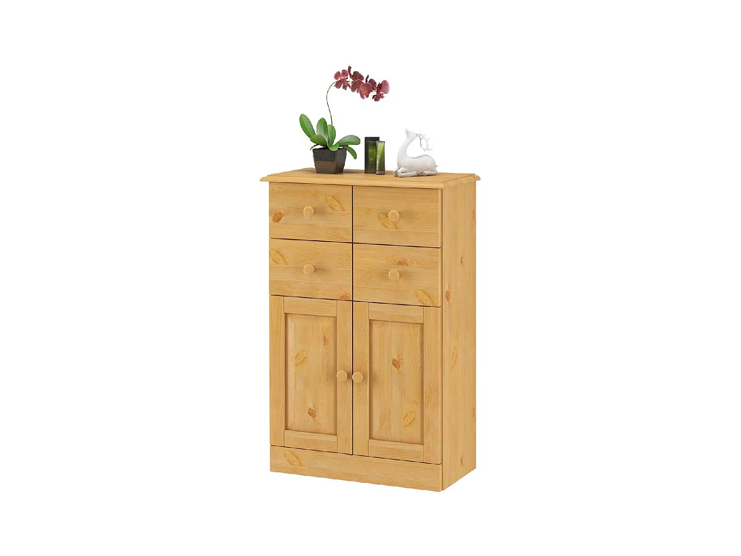 Kommode Badezimmerkommode aus Massivholz mit Drehtüren